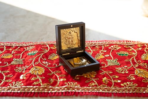 Image of Idolkart Radha Krishna murti Pocket Temple 24 Karat Gold Coated - Photo Frames, Gift, Radhakrishna Pooja Box Crafted from Wood,for Wealth, Prosperity and Vastu Benefits - Housewarming Gift - 2x3