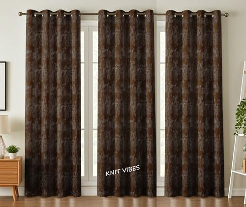 Image of 70-75% Room Darkening Window Curtains 5 Feet Long Set of 3 pcs for Living Room | Premium Polyester Grommet Curtain Panel, Coffee