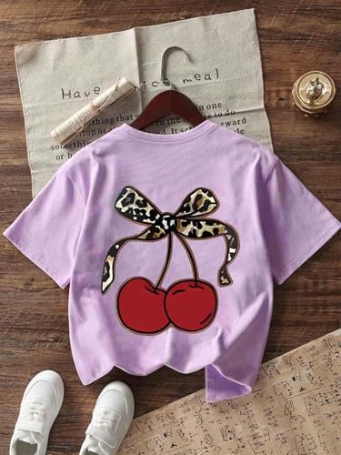 Image of RoseSeek Girl's Geometric Star Graphic Tee Tops Casual Summer Short Sleeve Crew Neck T Shirt