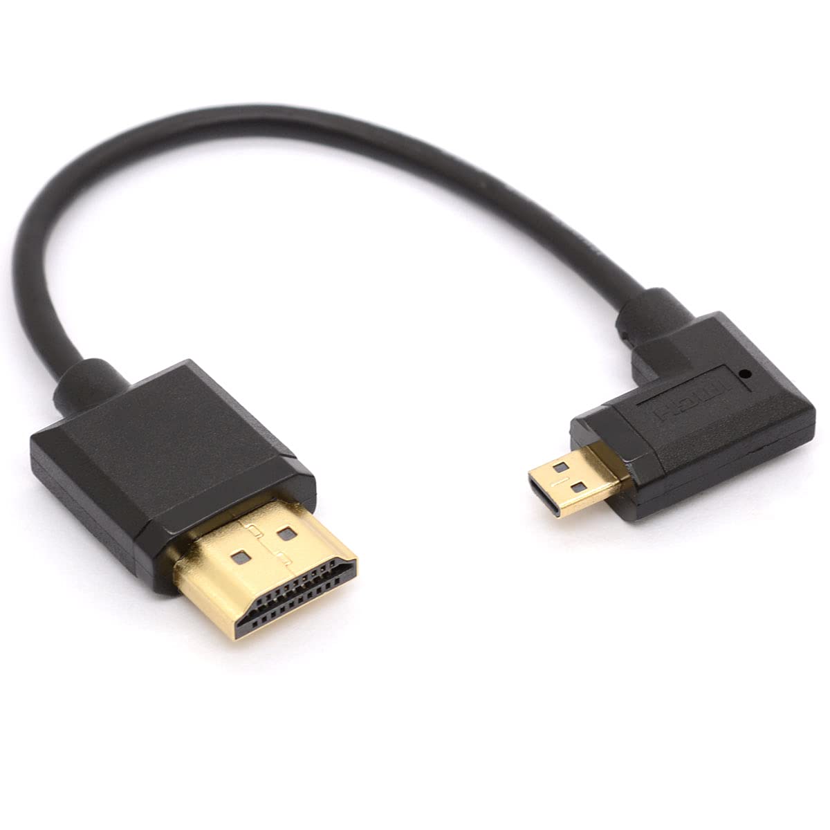 HTGuojiAngled Micro HDMI to HDMI Cable, 90 Degree Angle Micro HDMI Male to HDMI Male Adapter Connector for 1080P, 4K, Ultra HD, 3D, Ethernet 15cm (Right)