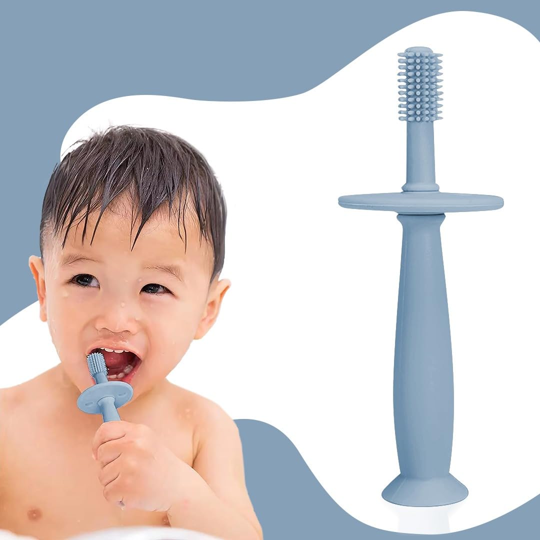 Tony Stark Silicone Baby Teether for Teething Gums, Soft Teething Brush with Textured Surface for Infants and Babies, Food Grade Silicone, Tooth Brush Design (Blue)
