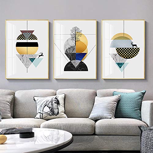 Toile art mural pour habiller un grand mur vide triptyque abstrait cerf moderne 70x100cm