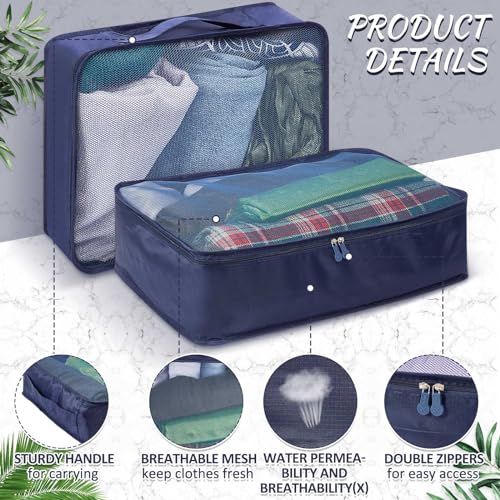 Silkfly 12 Pcs Packing Cubes for Suitcase Travel Luggage Bags Bulk Mesh Organizer Set for Hiking Camping Backpacking Clothes Accessories (Navy Blue,XL)