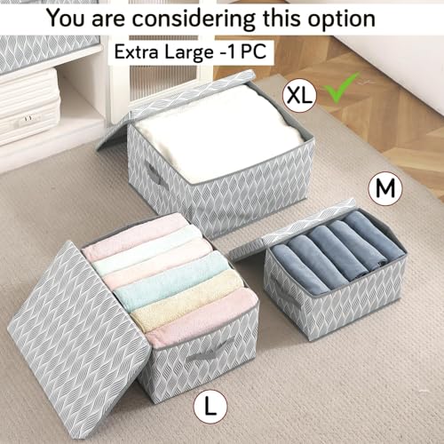 Image of HOKIPO Storage Box and Organiser for Clothes | Cloth Organiser for Storage | Wardrobe Organizer for Storage with Lid | Non-Woven, Foldable - Pack of 1 Extra Large (NEW-AR-5815)