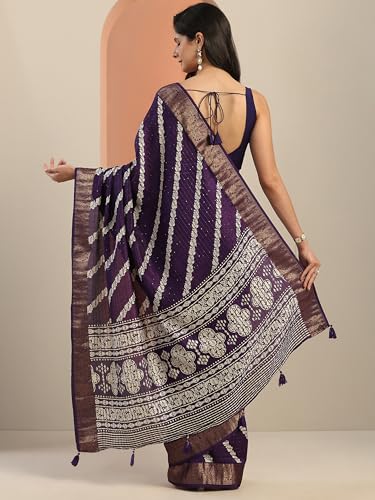 Image of Libas Printed Silk Blend Saree for Women With Unstitched Blouse Piece | Traditional Saree for Festive & Wedding