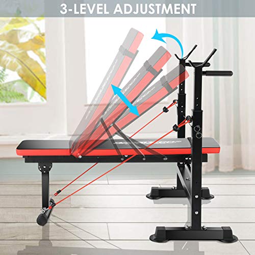 OppsDecor Weight Bench Adjustable Workout Bench Fitness Barbell Rack Strength Training for Home Gym