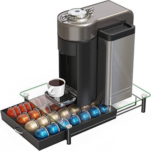 Image of Deco Brothers Tempered Glass Vertuo Pod Holder, Fits 28 Large /56 Small Pods | Compatible with Nespresso Capsule, Black