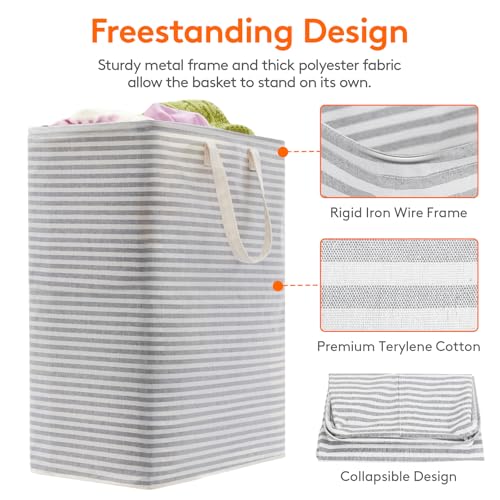 Image of Lifewit 2 Pack Laundry Basket 125L Each, Collapsible Clothes Hamper with Reinforced Handles, Freestanding Waterproof Design for Bedroom and Laundry Room, Grey 250L Total
