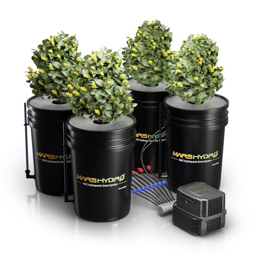 MARS HYDRO DWC Hydroponics Grow System 5 Gallon Deep Water Culture with Recirculating Drip Garden System 11W Air Pump, Multi-Purpose Air Hose, Air Stone, 4 Buckets and Top Drip Kit