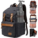 Padwa Lifestyle Kamerarucksack -Gewachstem Memory Canvas mit 16“ Laptop-/Objektivfach und Stativfach, Mehrzweck-Kamerarucksack für professionelle Fotografen - Schwarz