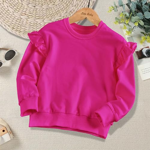 Little Girls Cute Ruffle Pullover Tops Cotton Solid Puff Long Sleeve Crewneck Blouse Fall Winter Basic Sweatshirts for Teen3