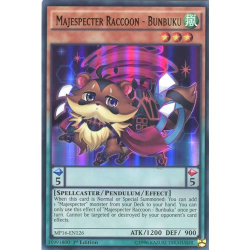 Amazon.com: YuGiOh : MP16-EN126 1st Ed Majespecter Raccoon - Bunbuku Ultra  Rare Card