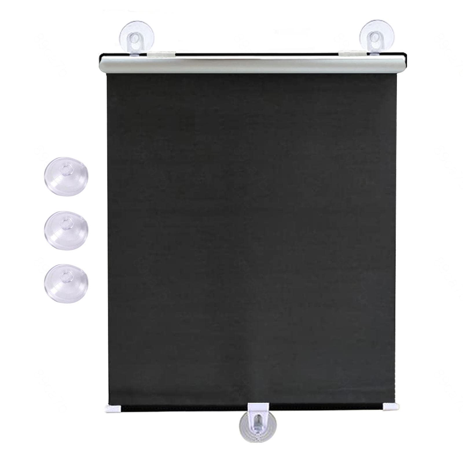 KGUDYS Blackout roller blinds with suction cups,adjustable blinds,portable retractable roller shades,temporary blinds,for bathroom,kitchen,living room,30/45/50/68/75cm,Black-65x125cm/25x49in
