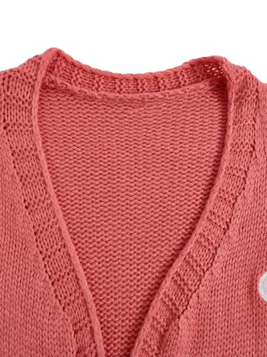 Image of MakeMeChic Women's 3D Floral Cardigan Sweaters Open Front Cropped Cute Cardigan Lantern Sleeve Outerwear Watermelon Pink Medium