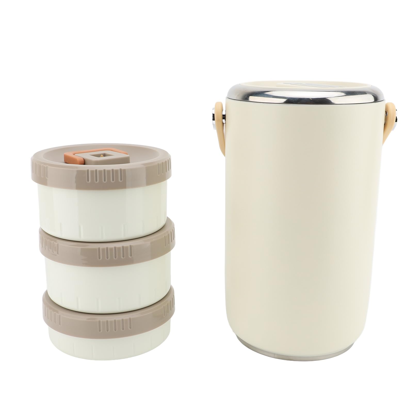 Bewinner Tarro de Comida de Acero Inoxidable de 6 Litros con Aislamiento Al Vacío, Lonchera Apilable de 3 Niveles con Asa, Contenedor de Comida Caliente a Prueba de Fugas para Viajes de Camping en