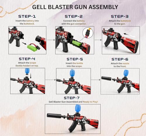 Image of Electric Gel Blaster Gun for Kids & Teens, 7-8mm Crystal Water Beads Shooter, Automatic & Manual Modes, Rechargeable Battery, Long Range Toy Gun (AK 47 Set)