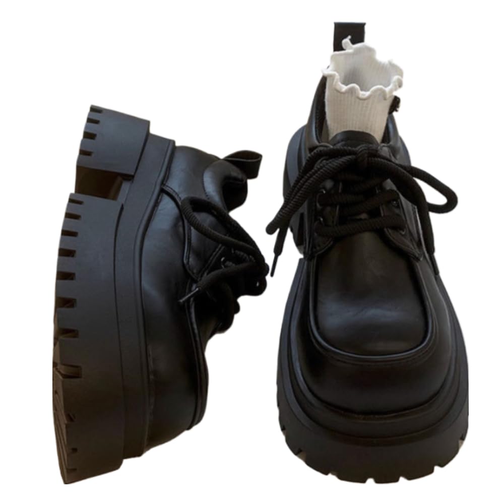 Cute Walking Shoes for Women Dressy Comfortable Leather Platform Chunky Boots Kawaii Y2K Gifts for Girls Daughter Granddaughter