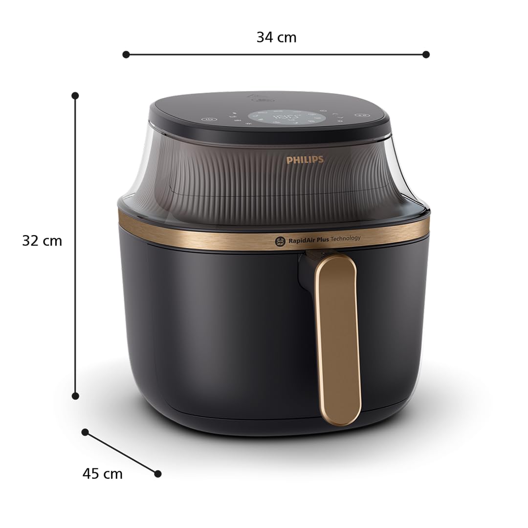 Philips Série 3000 7.2L Airfry, fenêtre de cuisson, friteuse 16 en 1, technologie RapidAir Plus, élimination des graisses, application de recettes HomeID, facile à nettoyer (NA342/09)