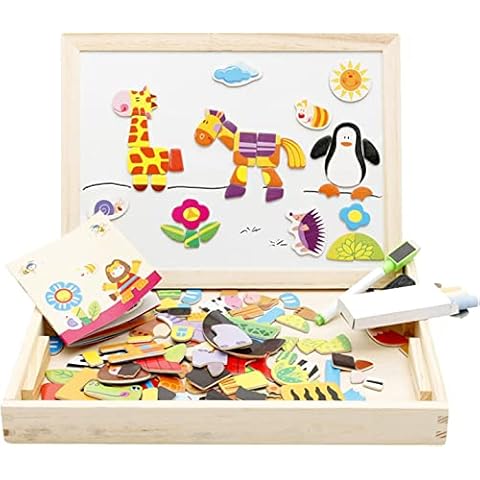 Lewo Magnetisches Holzpuzzle Staffelei Tierformen Holzbrett Puzzle aus Holz Doppelseitiges Tafel Holzspielzeug pädagogisches Lernspielzeug Cover