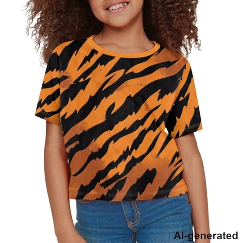 Image of Cute Crop Tops for Girls Short Sleeve Summer T Shirts Fashion Graphic Tees Crew Neck Pullover Tee 5-14 Years