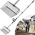 Senlinyu 15 inch Extra Large Chicken Poop Scooper with Ergonomic Grip,5-in-1 Heavy Duty Adjustable Coop Scoop for Poop (24 to 68"), Stainless Steel Sifting Litter Shovel Scoop for Chicken Coop