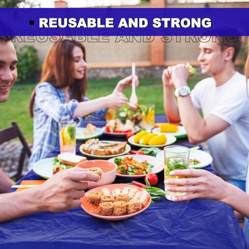 Image of Boao 12 Plastic Elastic Fitted Tablecloths, 8 Ft, 96 x 30 Inch, Navy Blue