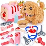 Tsomtto Interactive Dog Toy Walking Barking Veterinarian Playset for Kids Puppy Stuffed Animal with Carrier & Accessories Pretend Play Toys Vet Kit Electronic Pets 3 4 5 6 Year Old Girl