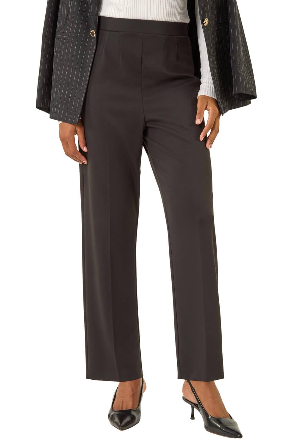 Roman Originals Women's Noir Roman Straight Leg Ponte Stretch Trouser For Uk Pull On Bottoms Smart Autumn Winter Evening Work Office Business Formal Inteview Party Night Going Out - Size 20