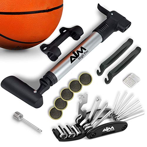 Bike Repair Kit with Pump - Bike Multitool - Tire Levers - Ball Needle - Frame Mount Mini Bike Pump Portable Presta & Schrader Compatible – Self Adhesive Patches – Bike Tire Repair Kit