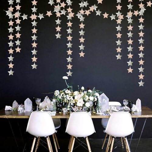 Image of Champagne Glitter-Silver Party-Decorations Birthday Garland - 62ft Twinkle Little Star Hanging Streamers Banner,Boho Wedding Bridal Baby Shower Disco Christmas Bachelorette Engagement Decor Hugtmr