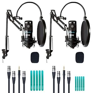 Movo 2-Pack Universal Cardioid Condenser Microphone Kit with Articulating Scissor Arm Mic Stand, Shock Mount and…