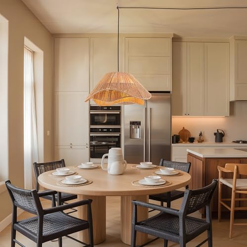 LumStory Rattan Plug in Pendant Light for Ceiling Farmhouse Boho Woven Hanging Lights with Plug in Cord, Rustic Hanging Lamp with Dimmable Switch, Wicker Chandelier for Dining Room, Bedroom, 3-Light by LumStory - Used condition - Image 7