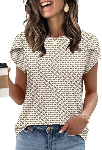 Blouses for Women Dressy Casual Fashion Clothing Womens Tops Short Sleeve Shirts Buinsess Casual Outfits Boho Tops Brown Stripes L