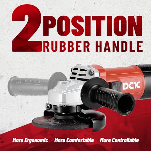 DCK 9.2 Amp Angle Grinder, 4-1/2 Inch Electric Grinder Power Tool, 11800 RPM, Auxiliary Handle and 2 Safety Guards, 6 Piece Discs, Copper Angle Grinder for Cutting, Grinding, Polishing (KSM17-115B) - Image 4