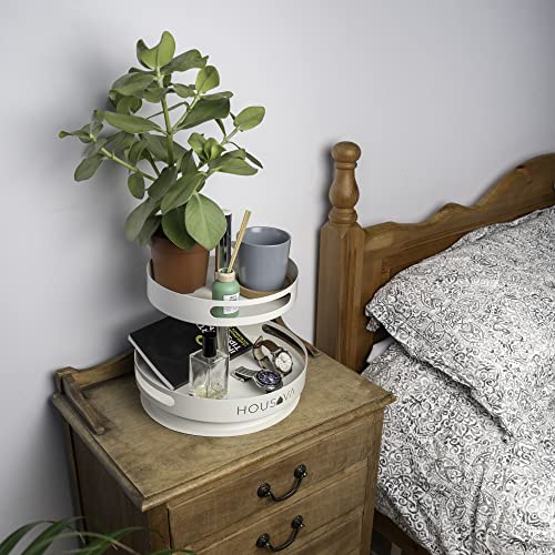 Housava Adjustable White Metal Lazy Susan Kitchen Storage & Organisation Cupboard Storage Rack Turntable Lazy Susan Cupboard Organiser Lazy Susan Turntable Spices Organizers and Storage 2 Tier - Image 4