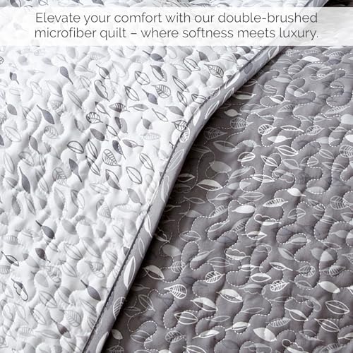 Image of Southshore Fine Living, Inc. Twin Daybed Comforter Set, 6-Piece Bedding Set with Daybed Cover, 3 Pillow Shams, Bed Skirt, Throw Pillow - Twin Day Bed Quilt Set, Botanical Leaves Grey