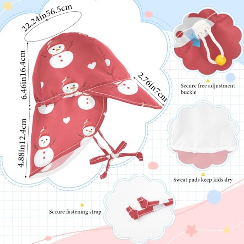 Kids Beach Hat Baby Boys' Bucket Hats Baby Girls' UPF 50 Large Brim Beach Essentials Happy Cartoon Snowman Red4