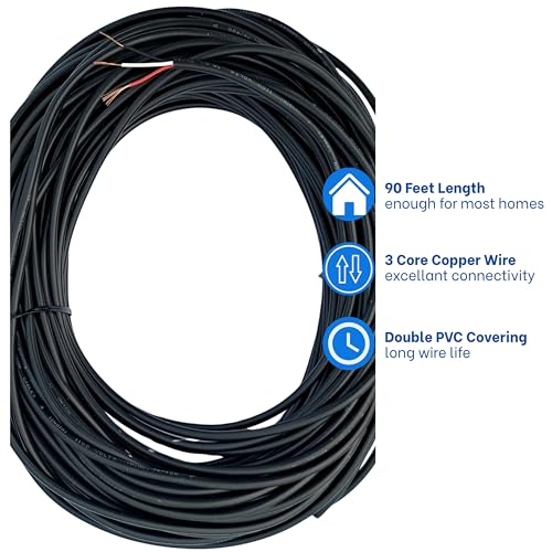 Image of SensaSwitch Water Sensor Signal Connection Wire, 90 Feet 3 Core Multi-Strand Copper, Double PVC Protectded Cable, Color Black, Item Code SW-3C