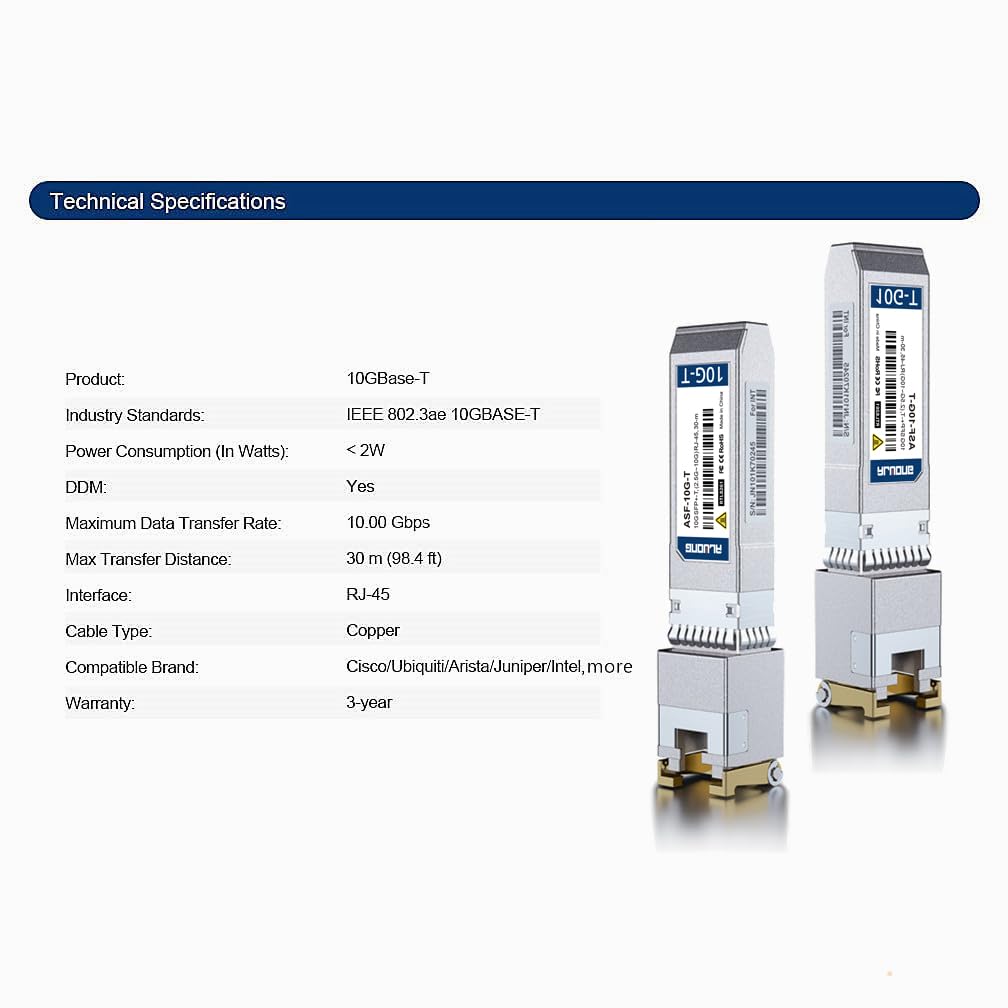 [Lot de 2 Émetteur-récepteur 10GbE SFP+ vers RJ45 10GBase-T, module Ethernet cuivre pour Cisco SFP-10G-T-S, Ubiquiti UniFi UF-RJ45-10G,US-48-500W, Netgear et plus, jusqu'à 30 m, Plug-and-Play