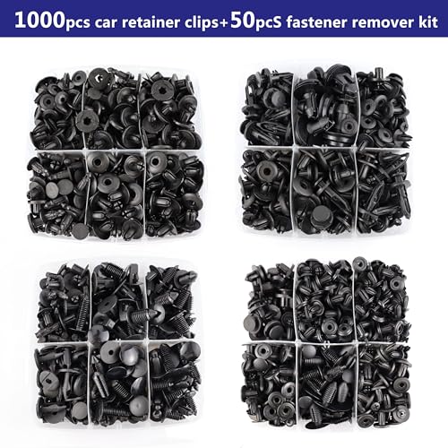 Image of Car Clips Bumper Clips Shield Retainer Clips Plastic Rivets 1050PCS Automotive Push Pins Assortment Xmas Tree Fasteners Kit Most Common Sizes Auto Body with Removers for Ford Honda Chrysler GM Blue