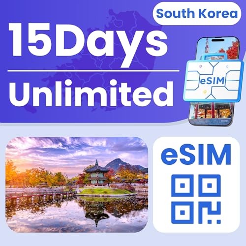 Image of eSIM Cards for International Travel Prepaid Data, Compatible with Unlocked Smartphones, 4G LTE 5G, Hotspot Supported, Instant Activation in 10 Minutes (Korea Unlimited Data / 15 Days)
