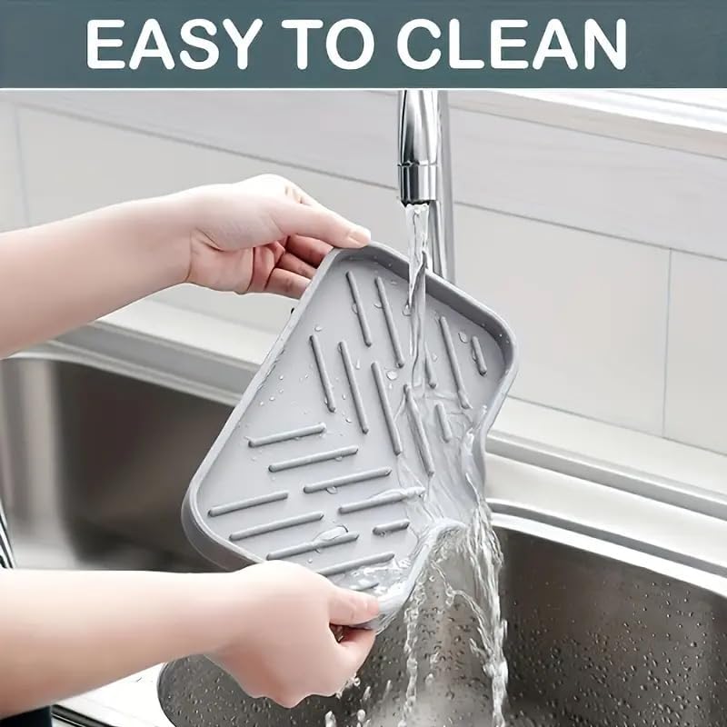 Image of Silicone Kitchen Soap Tray, Kitchen Sink Tray Sponge Tray Dish Sponge Holder, Sink Caddy Organizer for Dish Soap Bottle, Soap Dispenser, Scrubber Brushes, Bathroom Soap Holder