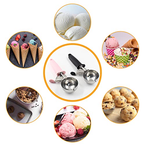 Coufce Stainless Steel Cookie Scoop Set, 2 Pcs Ice Cream Scoop, Scooper With Trigger Release, Large Dishers Scoops, 2.7Oz, Cookie Dough Scoop(Black And Pink) #TOP4