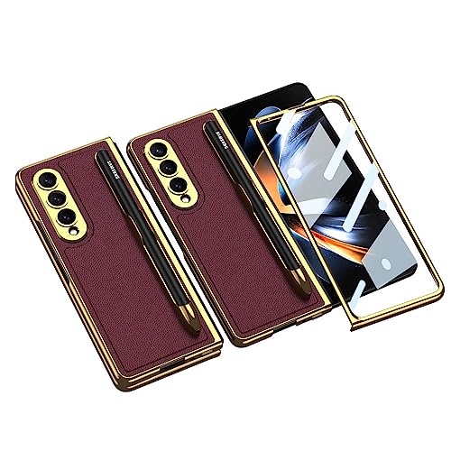 Coque Luxe en Cuir pour Samsung Galaxy Z Fold 4 Rouge Élégance
