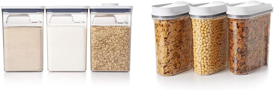 OXO Good Grips Juego de recipientes de 6 piezas con cucharas + OXO Good Grips Juego de dispensador de cereales POP de 3 piezas
