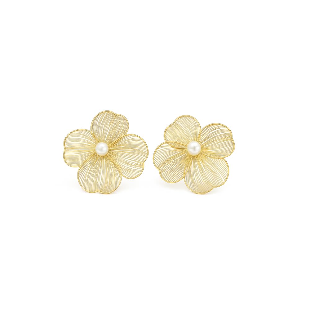 Stoodeo Vogue Elegant Rose Gold Floral Pearl Earrings for Women | Lightweight Statement Stud Earrings for Party, Wedding Daily & Gifting-image-23