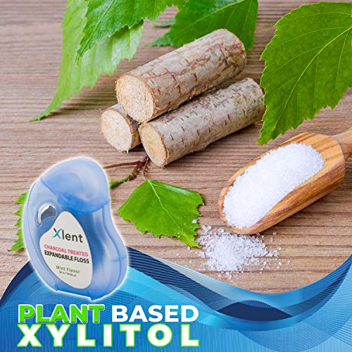 Image of Expandable Floss Treated with Activated Charcoal with Xylitol and Natural Plant Based Wax |Fresh Mint Flavor | 50 Meter (6 Count)