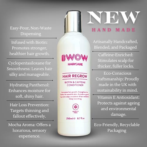 BWOW Biotin & Caffeine Hair Growth - Deep Conditioner for Dry Damaged Hair Care & Itchy Scalp, Hair Treatment, Menopause Hair Mask & Leave in Conditioner - Hair Loss for Women & Men's Hair Repair - Image 4