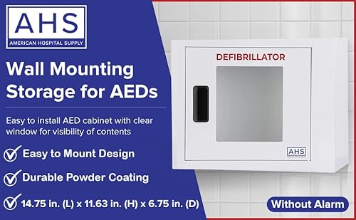Ahs American Hospital Supply | Small | Wall Mounted Aed Cabinet | Non-Alarmed | Fits Heartsine/Phillips/Defibtech Automated External Defibrillators #TOP3