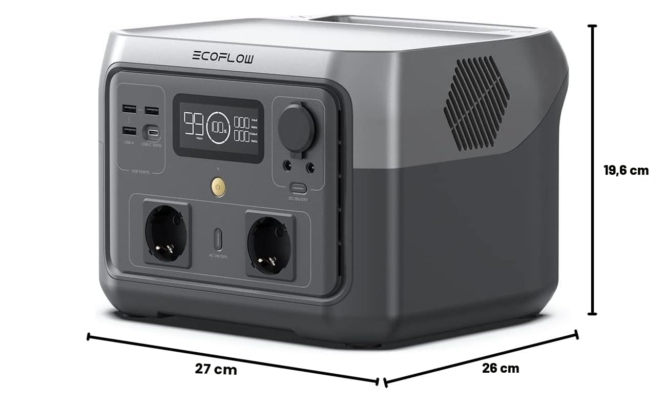 Station électrique portable ECOFLOW RIVER 2 MAX, batterie LiFeP04, 512 Wh charge rapide en 1 heure, sortie 1000 W avec X-boost, générateur solaire pour extérieur, camping-cars,domestique,balcon